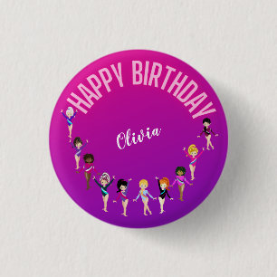 Badge Rond 2,50 Cm Gymnastique Amis "Joyeux Anniversaire" Rose violet