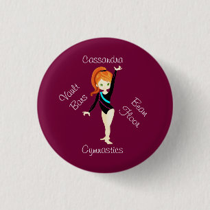 Badge Rond 2,50 Cm Gymnastique Cheveux Roux, Yeux Verts, Lion Noir