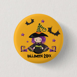 Badge Rond 2,50 Cm Halloween Cartoon sorcière chauves-souris Cauldron