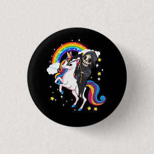 Badge Rond 2,50 Cm Halloween Costume Unicorne Cute Grim Reaper équita