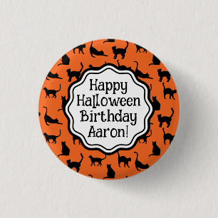 Badge Rond 2,50 Cm Halloween personnalisé Anniversaire Chat noir oran
