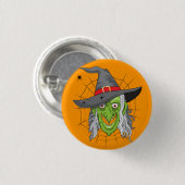Badge Rond 2,50 Cm Halloween sorcière verte (Devant & derrière)