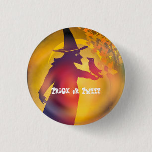 Badge Rond 2,50 Cm Halloween Witch and Black Bird Trick or Tweet 