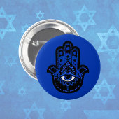 Badge Rond 2,50 Cm Hamsa Juif Bleu avec Étoile de David
