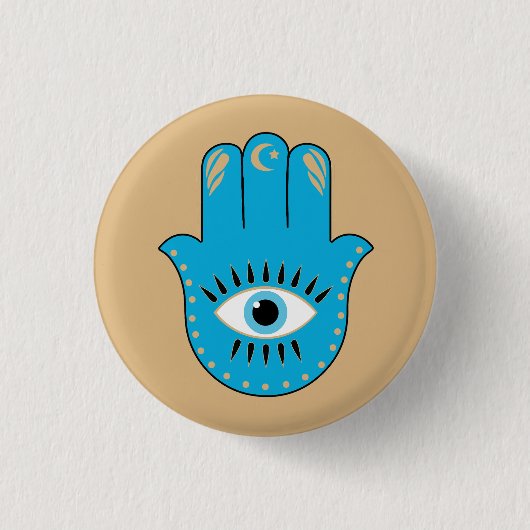 Badge Rond 2,50 Cm Hamsa main Grec mal Oeil bleu (Devant)