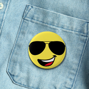 Badge Rond 2,50 Cm Happy Face Aviator Lunettes de soleil amusant jaun