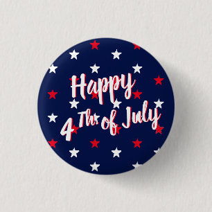 Badge Rond 2,50 Cm Happy fourth of July script red white navy stars