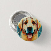 Badge Rond 2,50 Cm Happy Golden Retriever (Devant & derrière)