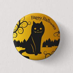 Badge Rond 2,50 Cm Happy Halloween Éffrayant Chat noir   Bouton de br