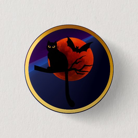 Badge Rond 2,50 Cm Happy Halloween Kitty n'Bat (Devant)