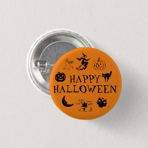Badge Rond 2,50 Cm Happy Halloween noir et orange costume éffrayant