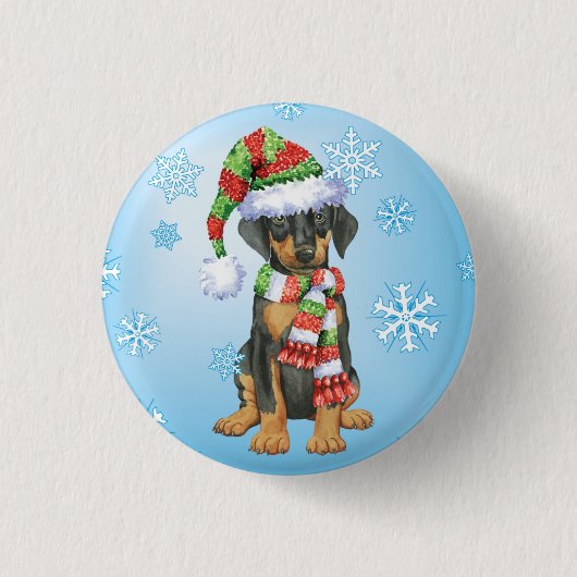 Badge Rond 2,50 Cm Happy Howliday Doberman (Devant)