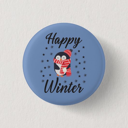 Badge Rond 2,50 Cm Happy Winter, mignon Penguin (Devant)