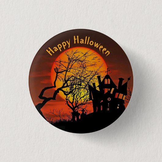 Badge Rond 2,50 Cm Hauné Pleine lune de maison graphique Halloween (Devant)