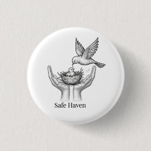 Badge Rond 2,50 Cm Havre de Paix - Oiseau dans les Mains Humaines Mar