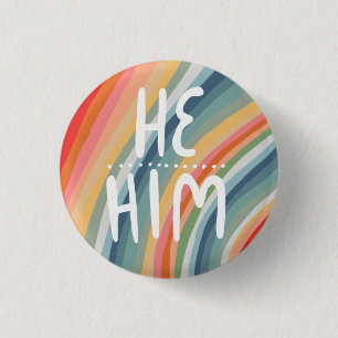 Badge Rond 2,50 Cm HE/HIM Pronounounounounounes Arc-en-ciel coloré