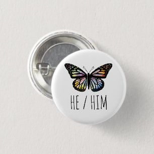 Badge Rond 2,50 Cm HE/HIM Pronounounounounounounes Aquarelle Papillon