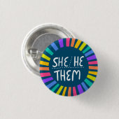 Badge Rond 2,50 Cm HE/SHE / EUX Pronounes Rainbow Handlettered Pride (Devant & derrière)