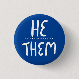 Badge Rond 2,50 Cm HE/THEM Pronounounes Blue Handlettering Minimal