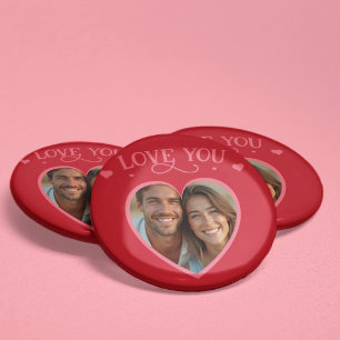 Badge Rond 2,50 Cm Heart Photo LOVE YOU Don de Valentine