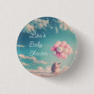 Badge Rond 2,50 Cm Hérisson mignon avec ballons d'anniversaire, perso
