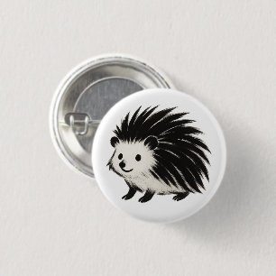 Badge Rond 2,50 Cm Hérisson Minimaliste – Dessin d'animal à l'encre n