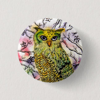 Badge Rond 2,50 Cm Hibou jaune