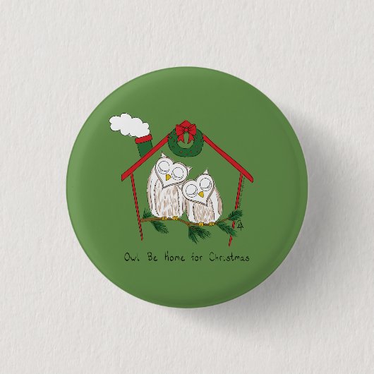 Badge Rond 2,50 Cm Hibou Noël mignon Enfants (Devant)