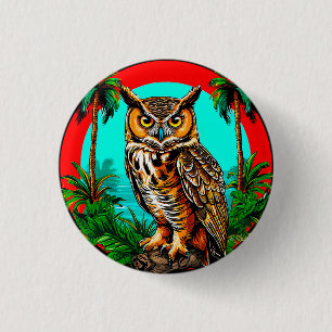 Badge Rond 2,50 Cm Hibou perché sur un rocher