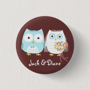 Badge Rond 2,50 Cm Hiboux épousant des jeunes mariés avec le texte
