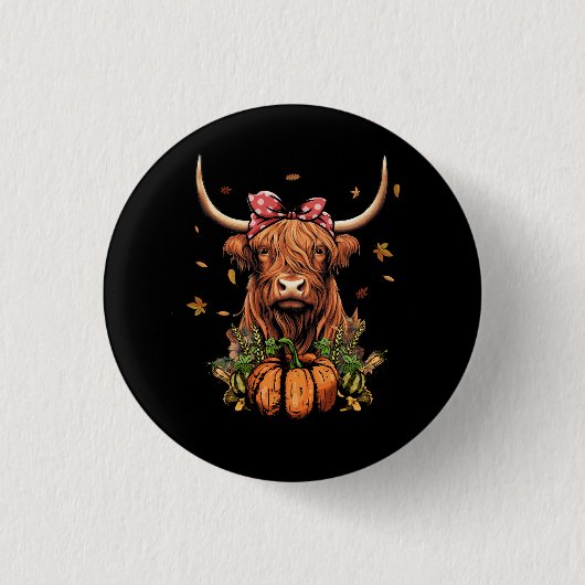 Badge Rond 2,50 Cm Highland Cow Fall Et Citrouilles Feuille Automne R (Devant)