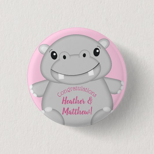 Badge Rond 2,50 Cm Hippo Baby shower rose (Devant)
