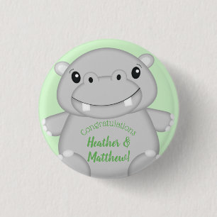 Badge Rond 2,50 Cm Hippo Baby shower vert