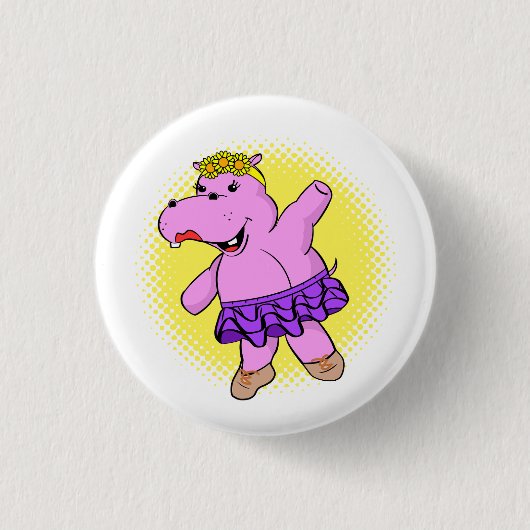 Badge Rond 2,50 Cm Hippo Ballerina avec Tutu (Devant)