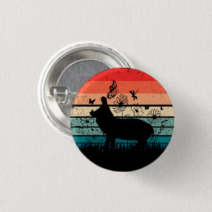 Badge Rond 2,50 Cm Hippo Hippopotame Vintage rétro Hippo Lover Hippo