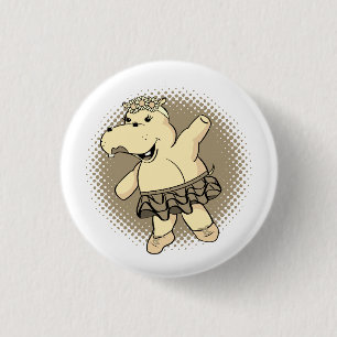 Badge Rond 2,50 Cm Hippo Sepia Ballerina Avec Tutu