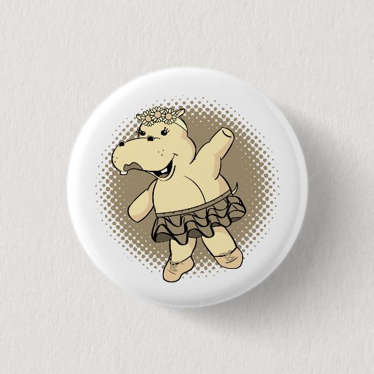 Badge Rond 2,50 Cm Hippo Sepia Ballerina Avec Tutu (Devant)