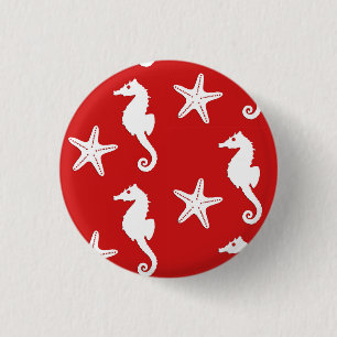 Badge Rond 2,50 Cm Hippocampe et étoiles de mer - rouge de corail et