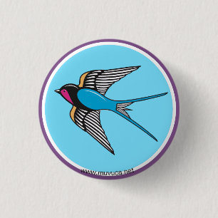 Badge Rond 2,50 Cm Hirondelle dans le ciel bleu