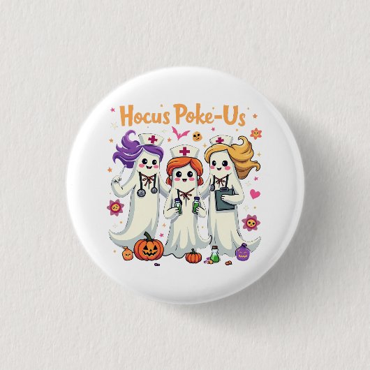 Badge Rond 2,50 Cm Hocus-Poke Nous Infirmier Éffrayant Halloween Fant (Devant)