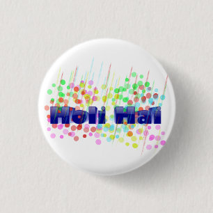 Badge Rond 2,50 Cm Holi Hai avec des points et des flux colorés