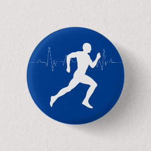 Badge Rond 2,50 Cm Homme Coureurs Silhouette HeartBeat Line