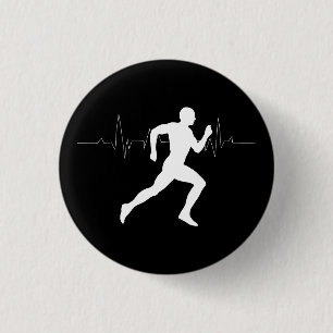 Badge Rond 2,50 Cm Homme Coureurs Silhouette HeartBeat Line