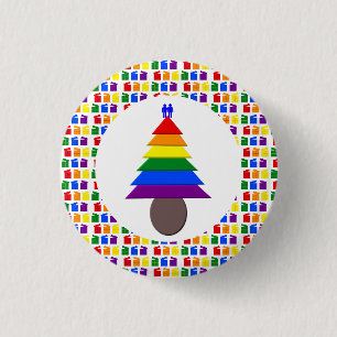 Badge Rond 2,50 Cm Hommes gais Arbre de Noël arc-en-ciel et présente
