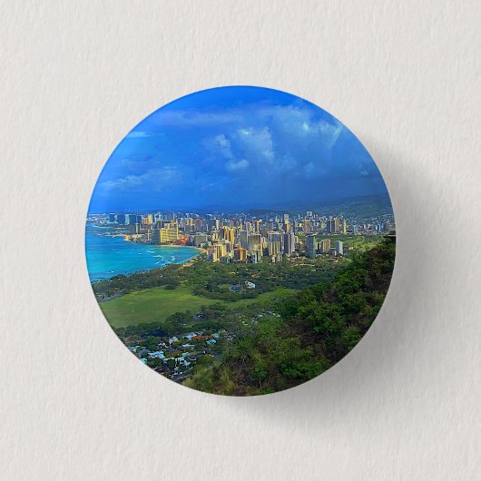 Badge Rond 2,50 Cm Honolulu, Hawaii Bouton Skyline #1 (Devant)