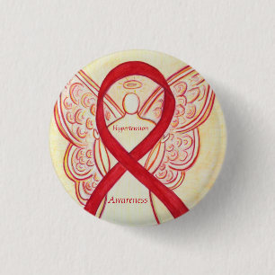 Badge Rond 2,50 Cm Hypertension (HTN) Sensibilisation Rouge Ruban Ang