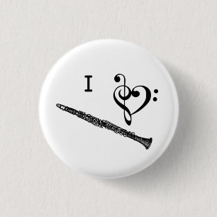 Badge Rond 2,50 Cm I bouton de musique de clarinette d'amour de coeur