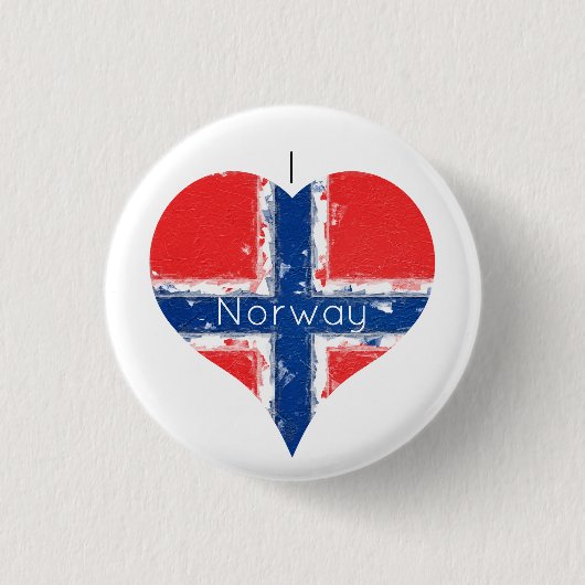 Badge Rond 2,50 Cm I Heart Norvège Distressed Coeur Peint Drapeau (Devant)