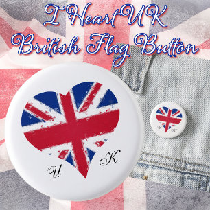 Badge Rond 2,50 Cm I Heart UK Grande-Bretagne Anglais drapeau