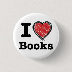 Badge Rond 2,50 Cm I livres de coeur ! J'aime des livres ! (Griffonné